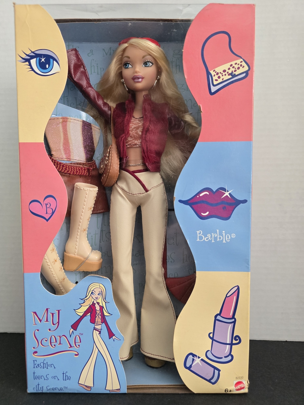 2002 Barbie My Scene Doll in Burgundy Jacket and Beige Pants